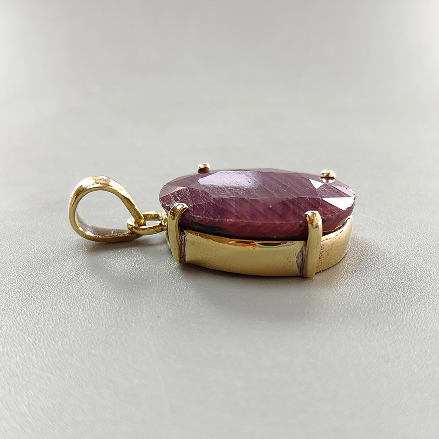 Red Ruby Faceted Cut Pendant: 10.34gms Natural Untreated Ruby Oval Shape Faceted Brass Prong Set Pendant 1.5"