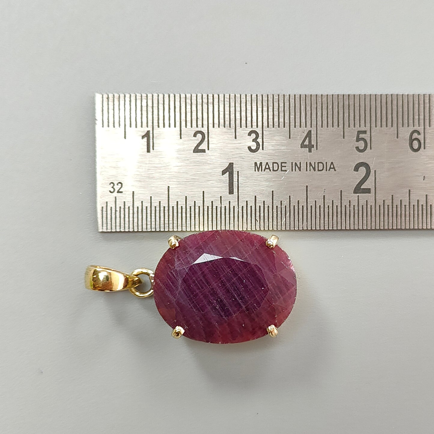 Red Ruby Faceted Cut Pendant: 10.34gms Natural Untreated Ruby Oval Shape Faceted Brass Prong Set Pendant 1.5"