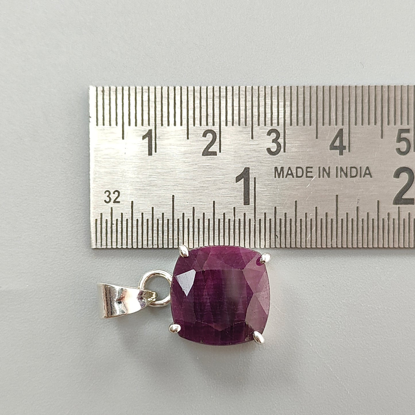 Red Ruby Silver Faceted Cut Pendant: 5.07gms Natural Untreated Ruby Cushion Shape Faceted 925 Sterling Silver Prong Set Pendant 1"