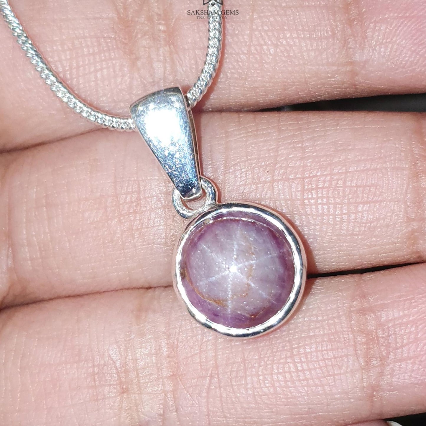 Star Ruby Silver Pendant: 3.58gms Natural Untreated Star Ruby Round Shape Cabochon 925 Sterling Silver Bezel Set Pendant 1"