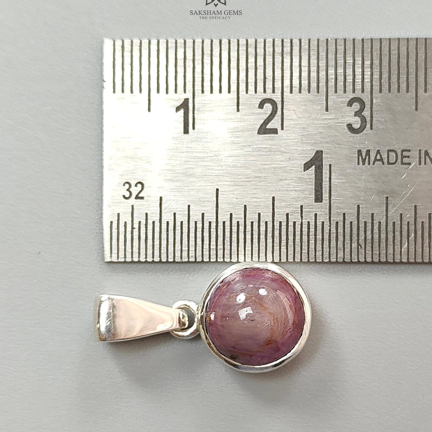 Star Ruby Silver Pendant: 3.58gms Natural Untreated Star Ruby Round Shape Cabochon 925 Sterling Silver Bezel Set Pendant 1"