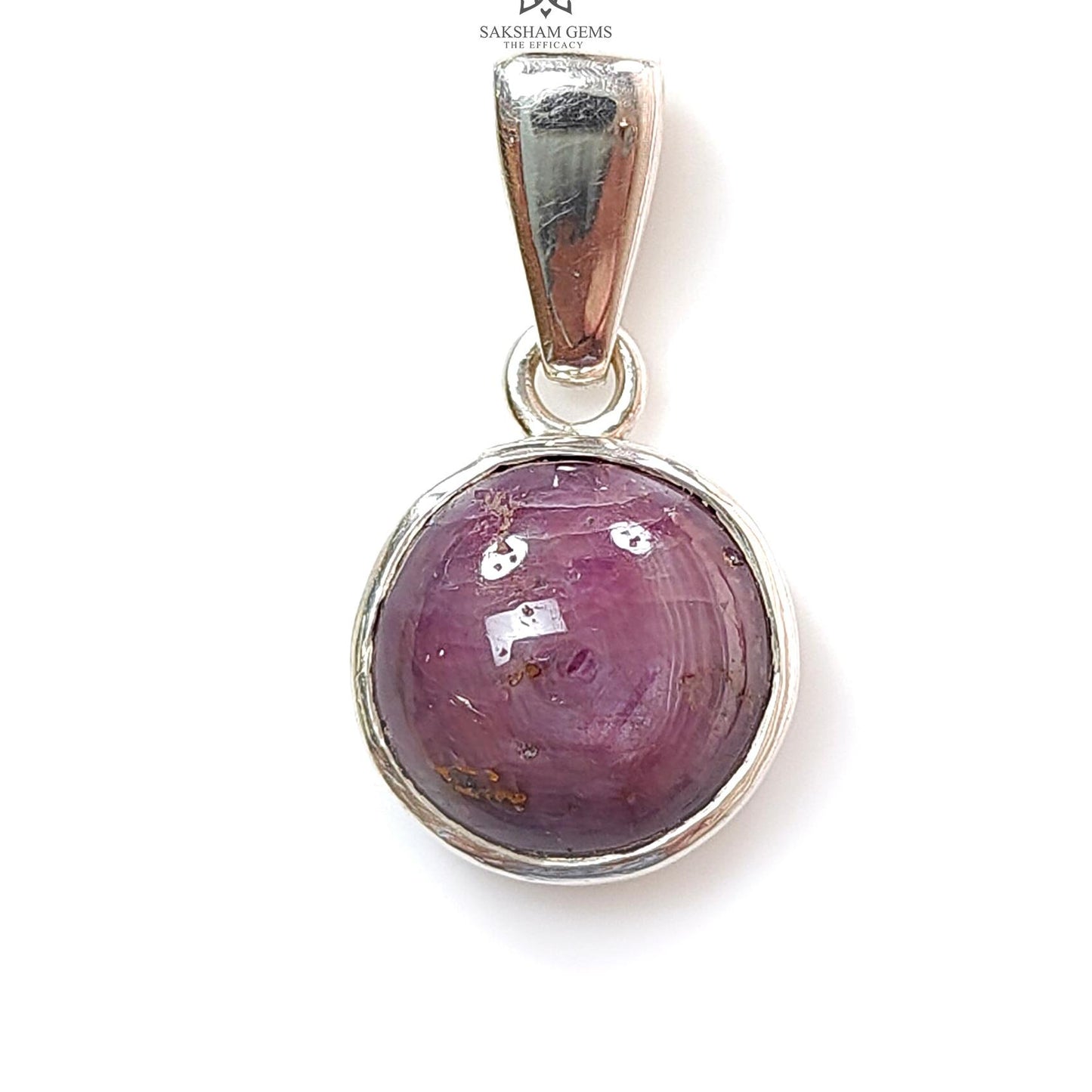Star Ruby Silver Pendant: 4.24gms Natural Untreated Star Ruby Round Shape Cabochon 925 Sterling Silver Bezel Set Pendant 1"