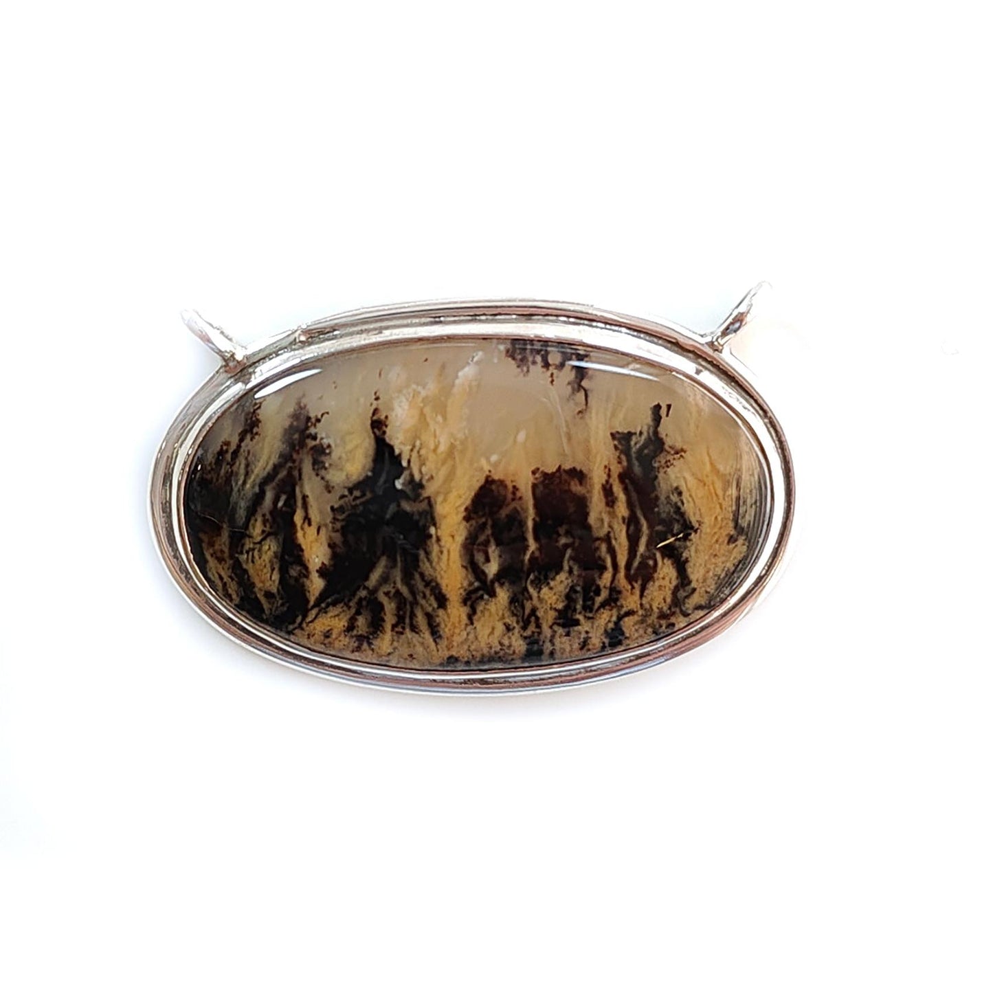 Tiger Dendrite Agate Plain Silver Pendant: 11.24gms Natural Untreated Bi-Color Agate Oval 925 Sterling Silver Bezel Set Pendant 1.80"
