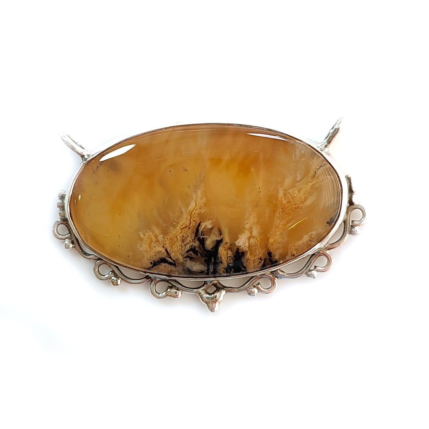 Tiger Dendrite Agate Plain Silver Pendant: 12.00gms Natural Untreated Bi-Color Agate Oval 925 Sterling Silver Bezel Set Pendant 2.00"