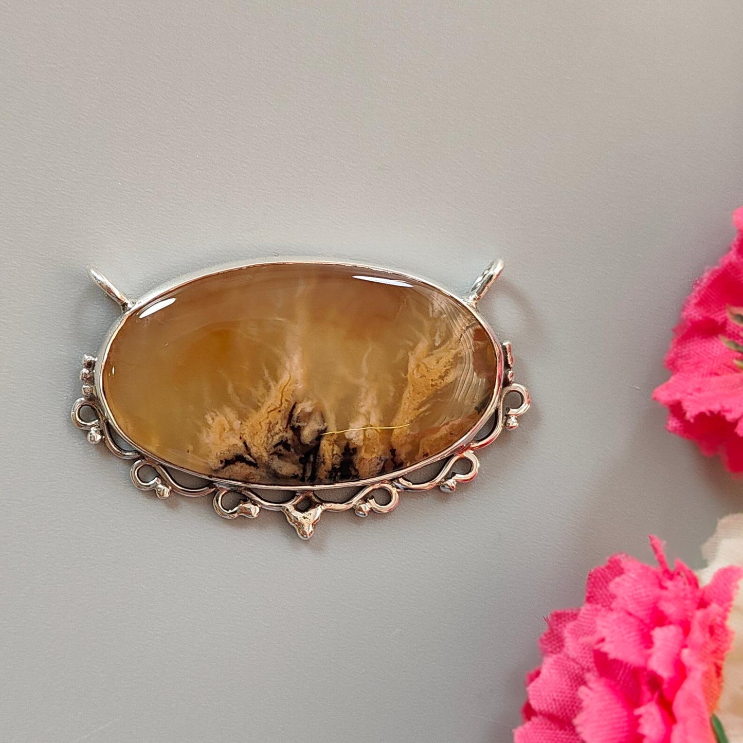 Tiger Dendrite Agate Plain Silver Pendant: 12.00gms Natural Untreated Bi-Color Agate Oval 925 Sterling Silver Bezel Set Pendant 2.00"
