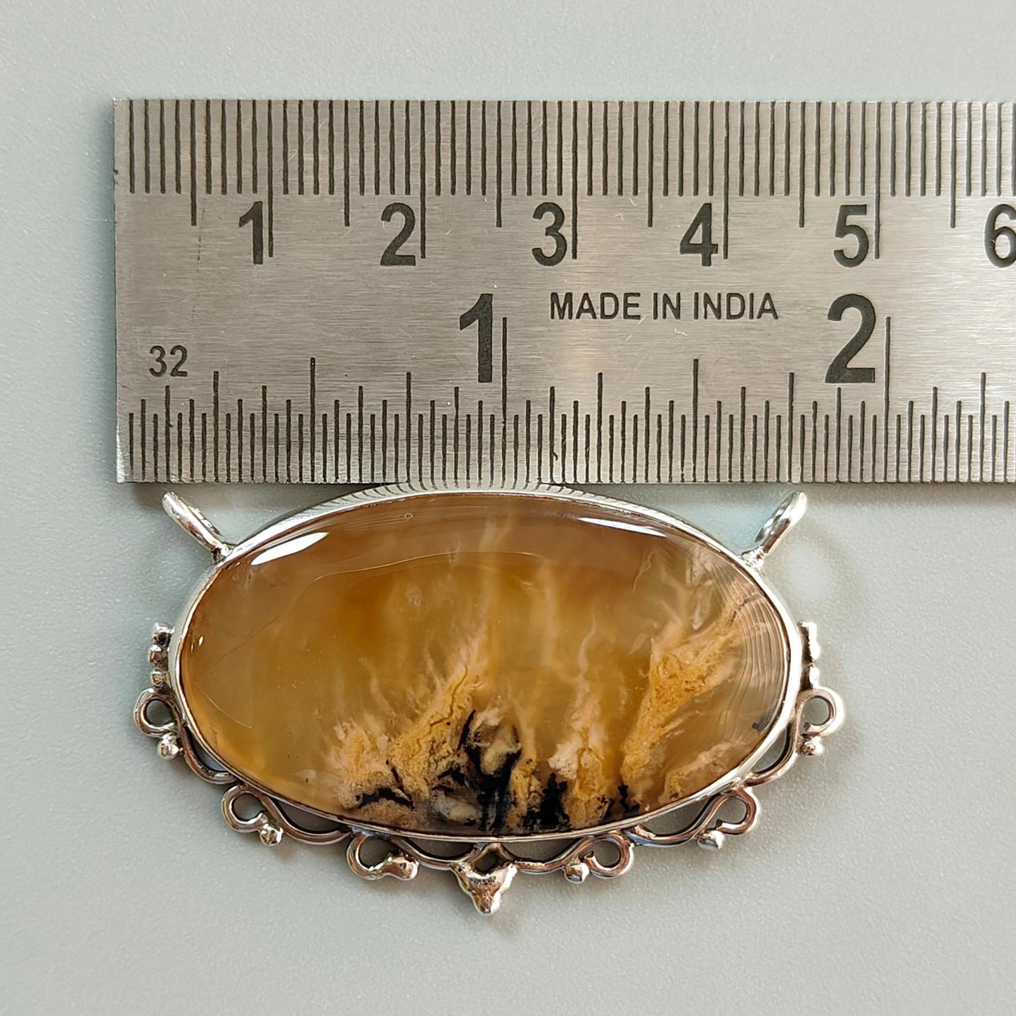 Tiger Dendrite Agate Plain Silver Pendant: 12.00gms Natural Untreated Bi-Color Agate Oval 925 Sterling Silver Bezel Set Pendant 2.00"