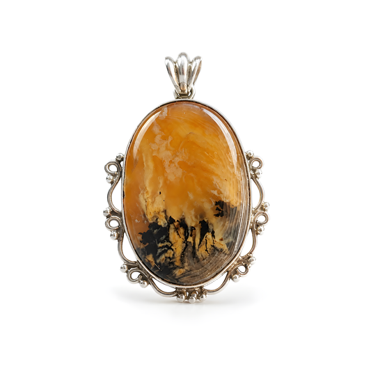 Tiger Agate Gemstone Silver Pendant