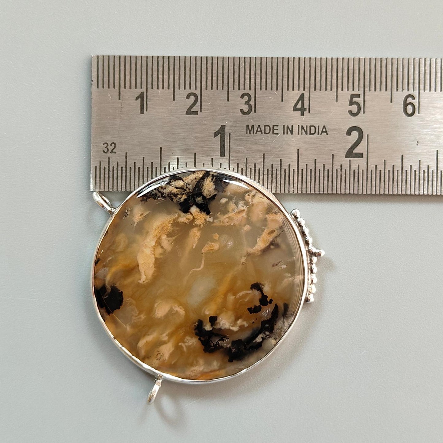 Tiger Dendrite Agate Plain Silver Pendant: 13.57gms Natural Untreated Bi-Color Agate Round 925 Sterling Silver Bezel Set Pendant 1.80"