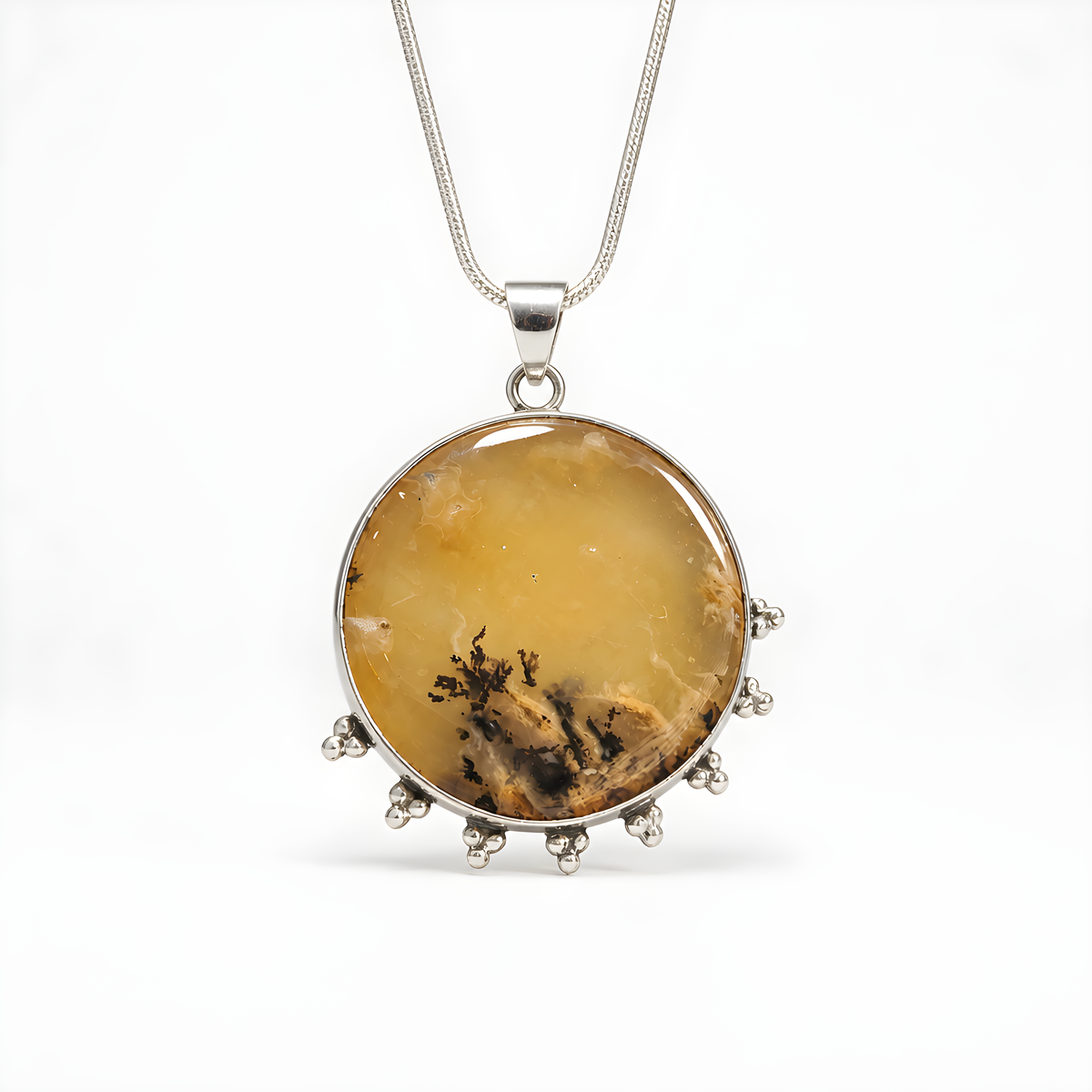 14.56gms Natural Bi-Color Tiger Dendrite 925 Sterling Silver Bezel Set Pendant 2"