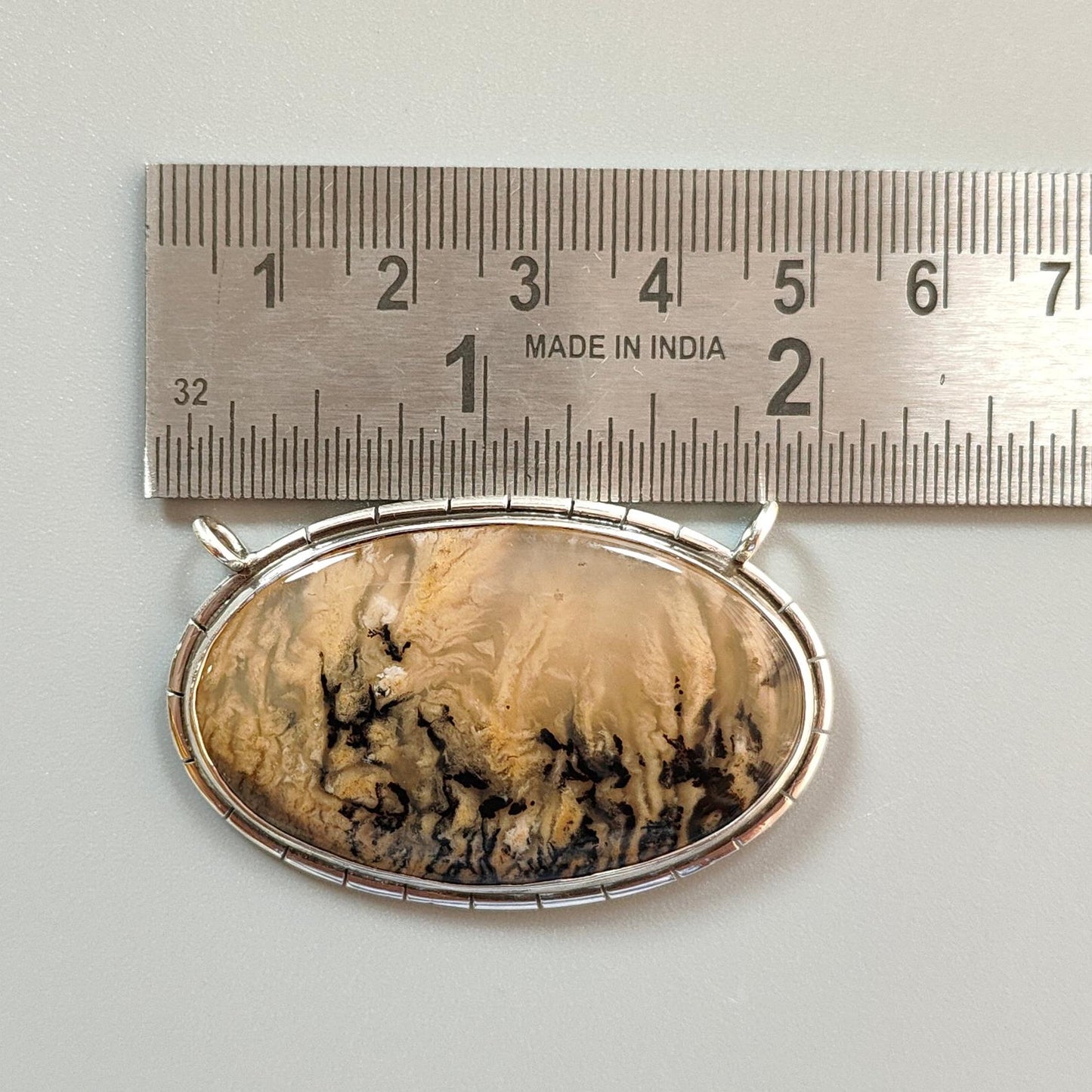 Tiger Dendrite Agate Plain Silver Pendant: 14.61gms Natural Untreated Bi-Color Agate Oval 925 Sterling Silver Bezel Set Pendant 2.00"