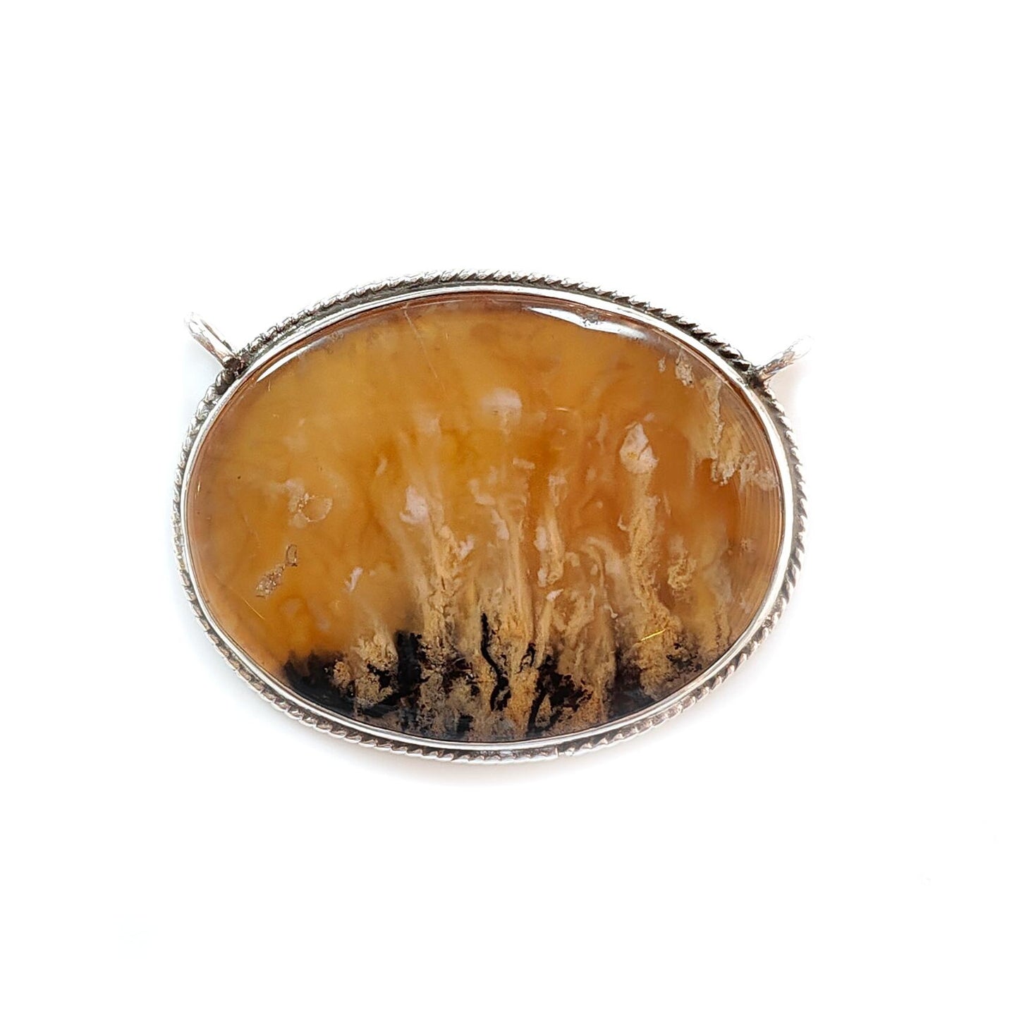 Tiger Dendrite Agate Plain Silver Pendant:15.42gms Natural Untreated Bi-Color Agate Oval 925 Sterling Silver Bezel Set Pendant 2.00"