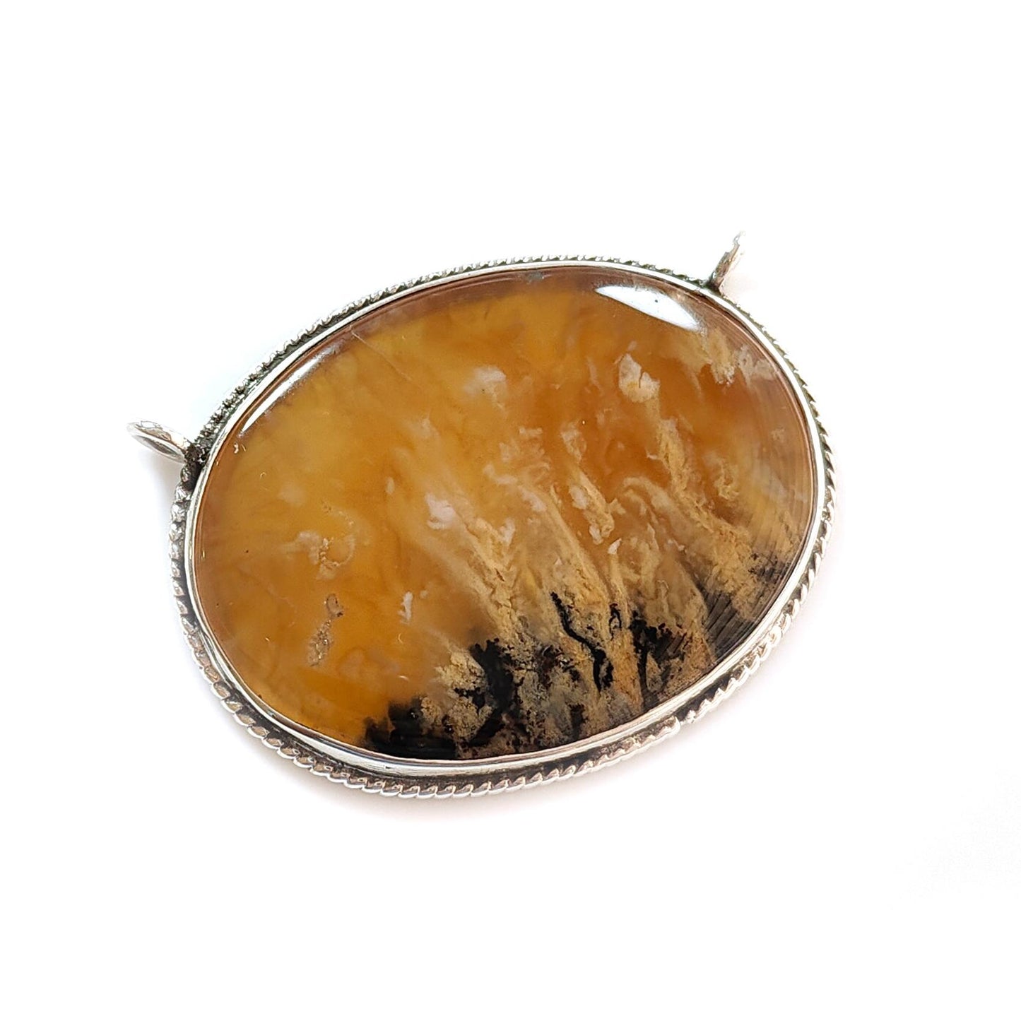 Tiger Dendrite Agate Plain Silver Pendant:15.42gms Natural Untreated Bi-Color Agate Oval 925 Sterling Silver Bezel Set Pendant 2.00"