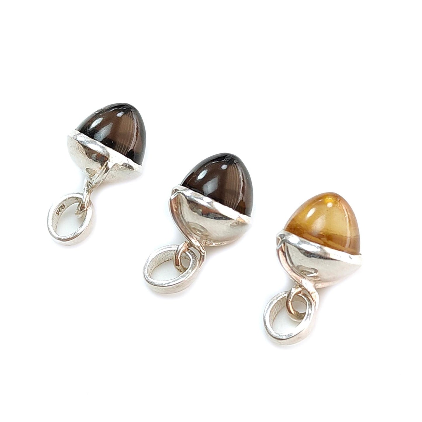 Smoky Quartz & Citrine Gemstone 925 Sterling Silver Pendant: Natural Quartz Bezel Set Regular Size Bullet Pendant with Normal Loop 1"