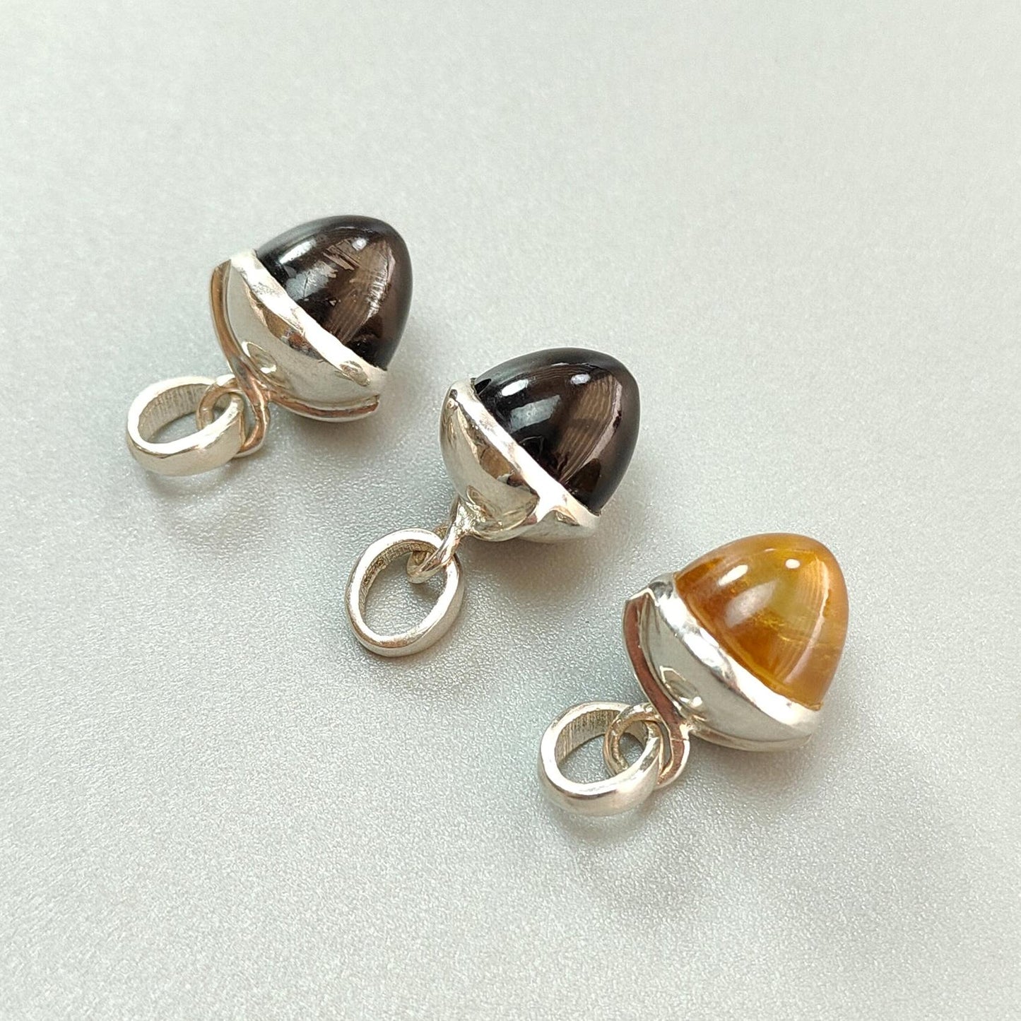 Smoky Quartz & Citrine Gemstone 925 Sterling Silver Pendant: Natural Quartz Bezel Set Regular Size Bullet Pendant with Normal Loop 1"