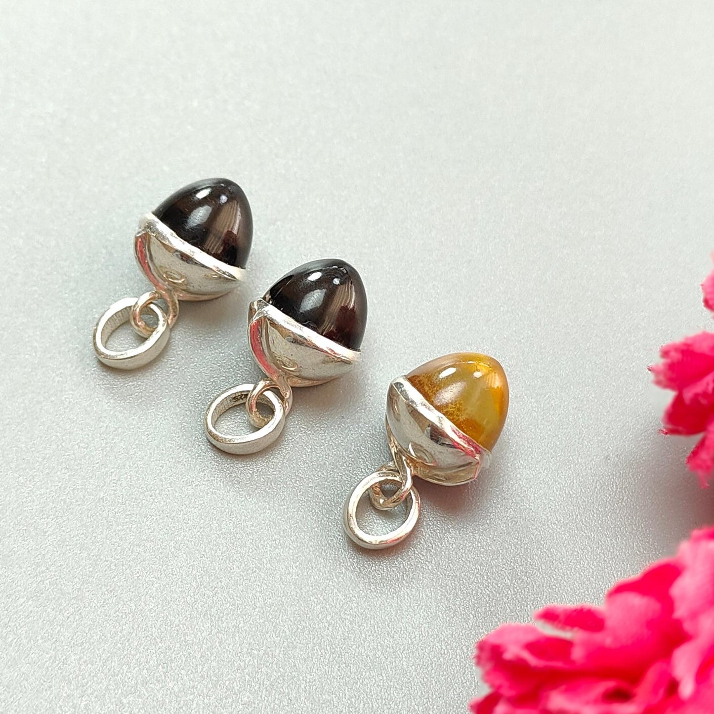 Smoky Quartz & Citrine Gemstone 925 Sterling Silver Pendant: Natural Quartz Bezel Set Regular Size Bullet Pendant with Normal Loop 1"