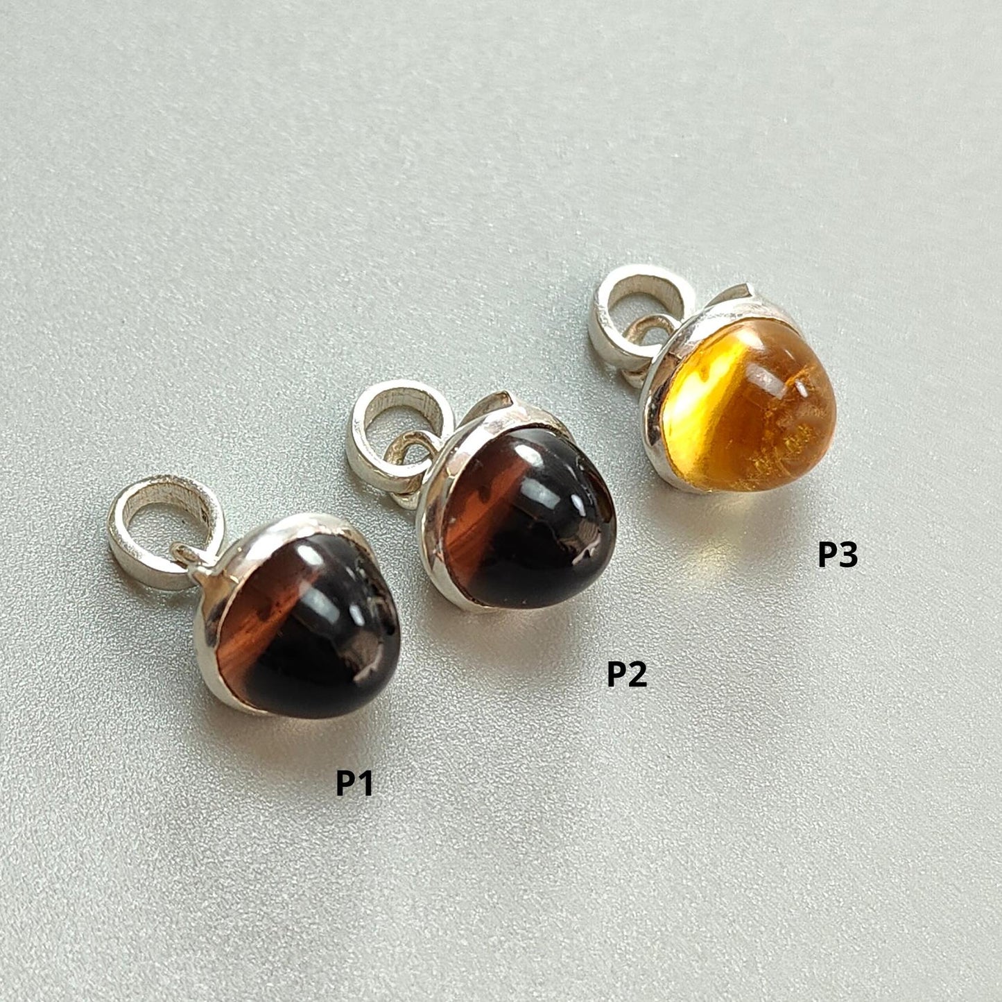 Smoky Quartz & Citrine Gemstone 925 Sterling Silver Pendant: Natural Quartz Bezel Set Regular Size Bullet Pendant with Normal Loop 1"