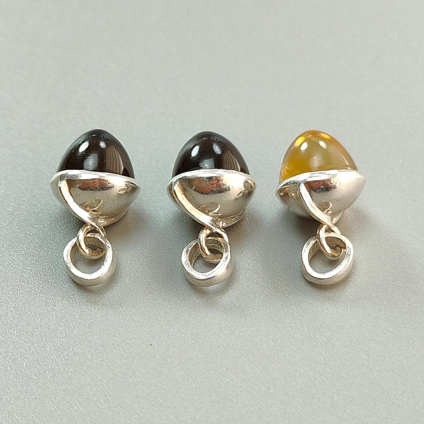 Smoky Quartz & Citrine Gemstone 925 Sterling Silver Pendant: Natural Quartz Bezel Set Regular Size Bullet Pendant with Normal Loop 1"