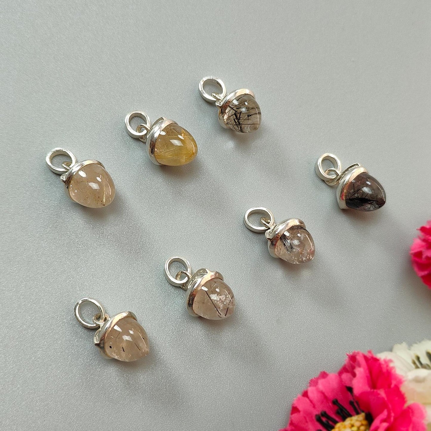 Golden & Black Rutile Gemstone 925 Sterling Silver Pendant: Natural Rutile Bezel Set Regular Size Bullet Pendant with Normal Loop 1"