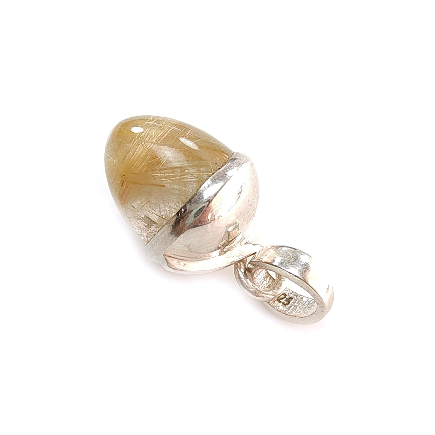 Golden & Black Rutile Gemstone 925 Sterling Silver Pendant: Natural Rutile Bezel Set Regular Size Bullet Pendant with Normal Loop 1"