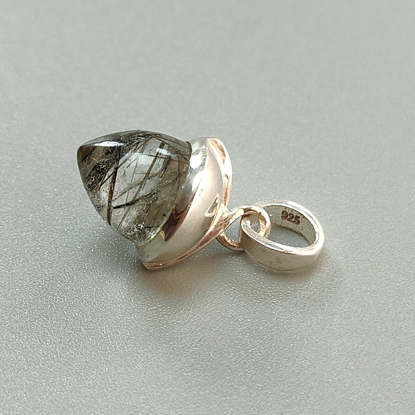 Golden & Black Rutile Gemstone 925 Sterling Silver Pendant: Natural Rutile Bezel Set Regular Size Bullet Pendant with Normal Loop 1"