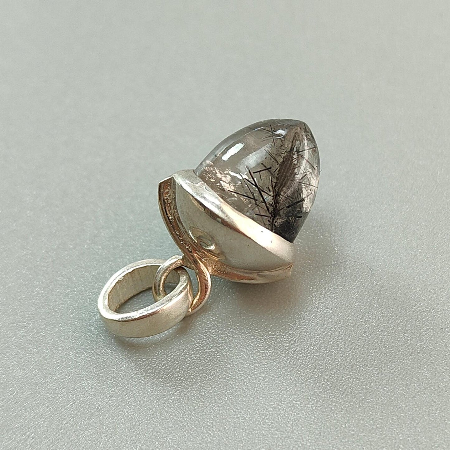 Golden & Black Rutile Gemstone 925 Sterling Silver Pendant: Natural Rutile Bezel Set Regular Size Bullet Pendant with Normal Loop 1"