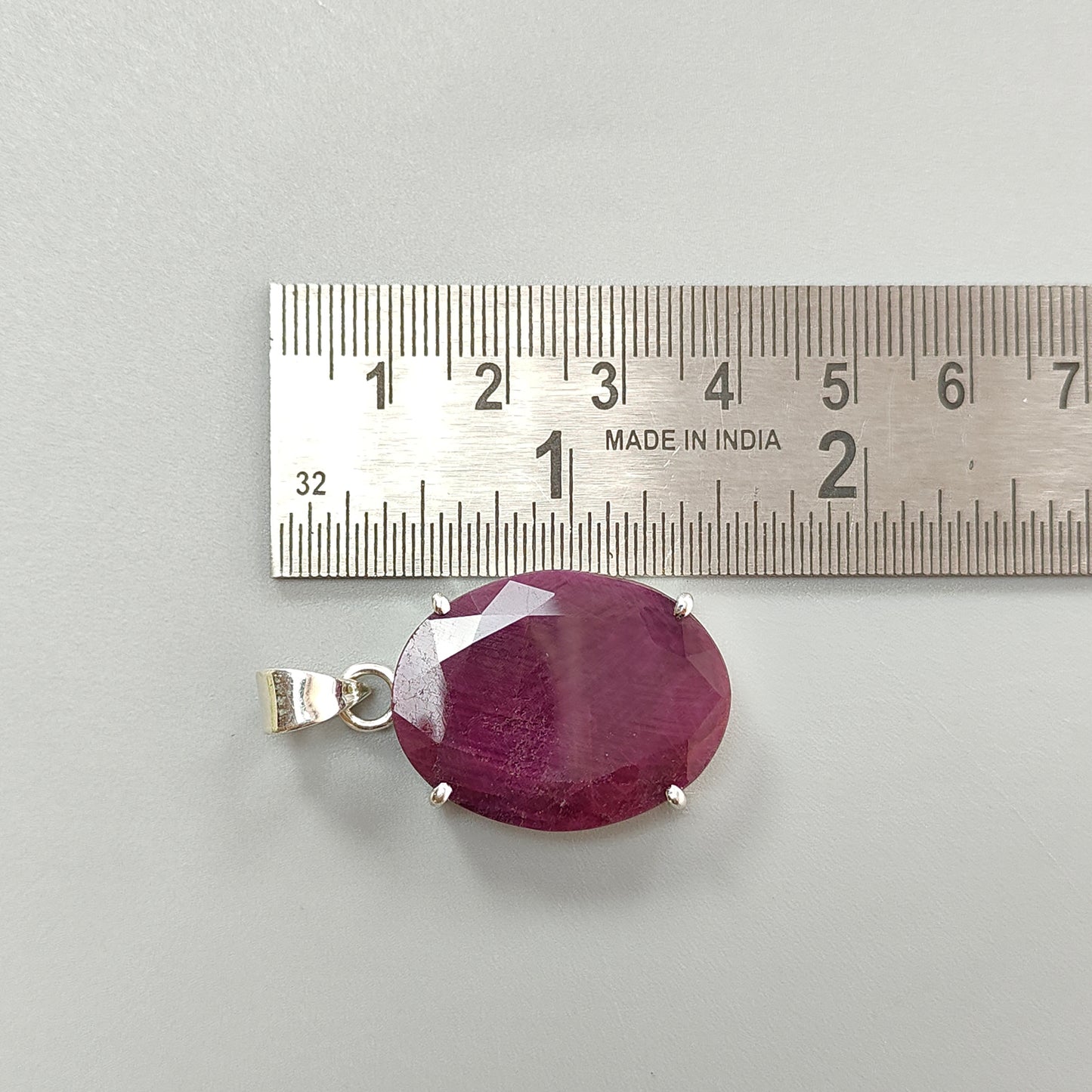 Red Ruby Silver Faceted Cut Pendant: 9.11gms Natural Untreated Ruby Oval Shape Faceted 925 Sterling Silver Prong Set Pendant 1.5"