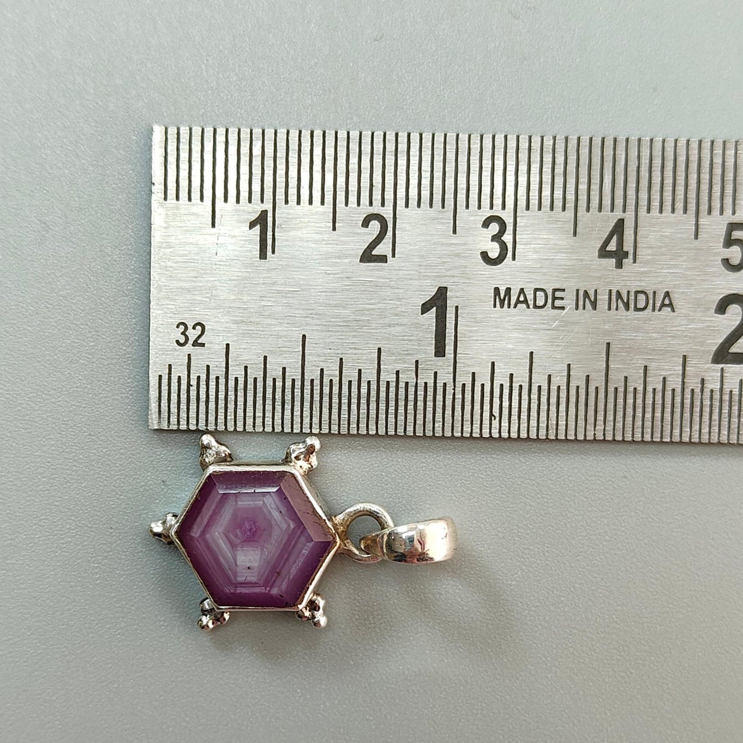 Raspberry Purple Ruby Faceted Silver Pendant: Natural Untreated Sheen Ruby Hexagon Normal Cut 925 Sterling Silver Bezel Set Pendant