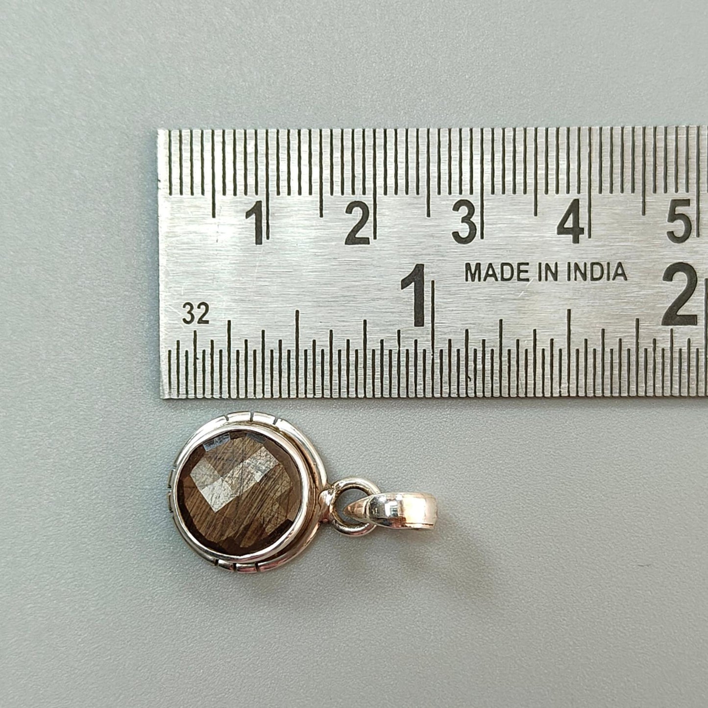 Golden, Silver Sapphire Faceted Silver Pendant: Natural Untreated Sapphire Round Checker Cut 925 Sterling Silver Bezel Set Pendant