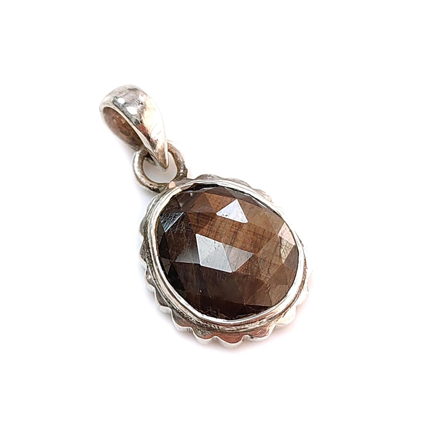 Golden, Pink Sapphire Faceted Silver Pendant: Natural Untreated Sheen Sapphire Fancy Rose Cut 925 Sterling Silver Bezel Set Pendant