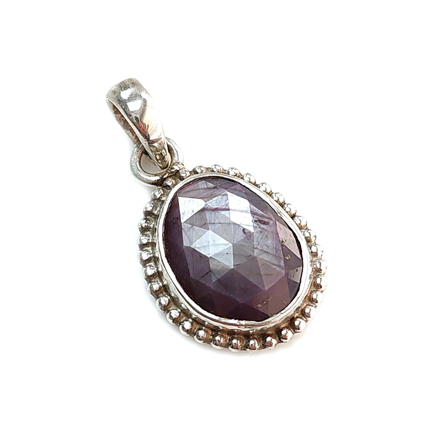 Golden, Pink Sapphire Faceted Silver Pendant: Natural Untreated Sheen Sapphire Fancy Rose Cut 925 Sterling Silver Bezel Set Pendant