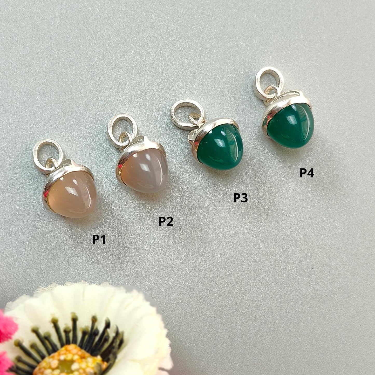 Onyx Gemstone 925 Sterling Silver Pendant: Natural Gray, Green Onyx Bezel Set Regular Size Bullet Pendant with Normal Loop 1" Gift for her