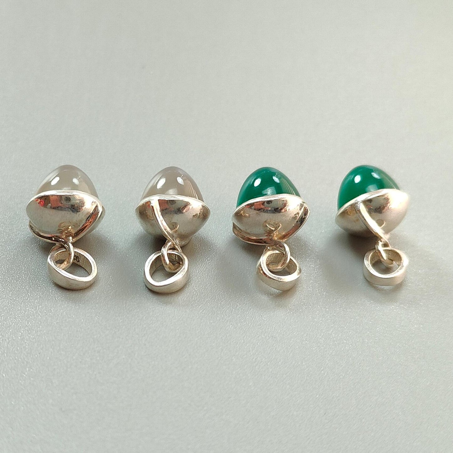 Onyx Gemstone 925 Sterling Silver Pendant: Natural Gray, Green Onyx Bezel Set Regular Size Bullet Pendant with Normal Loop 1" Gift for her