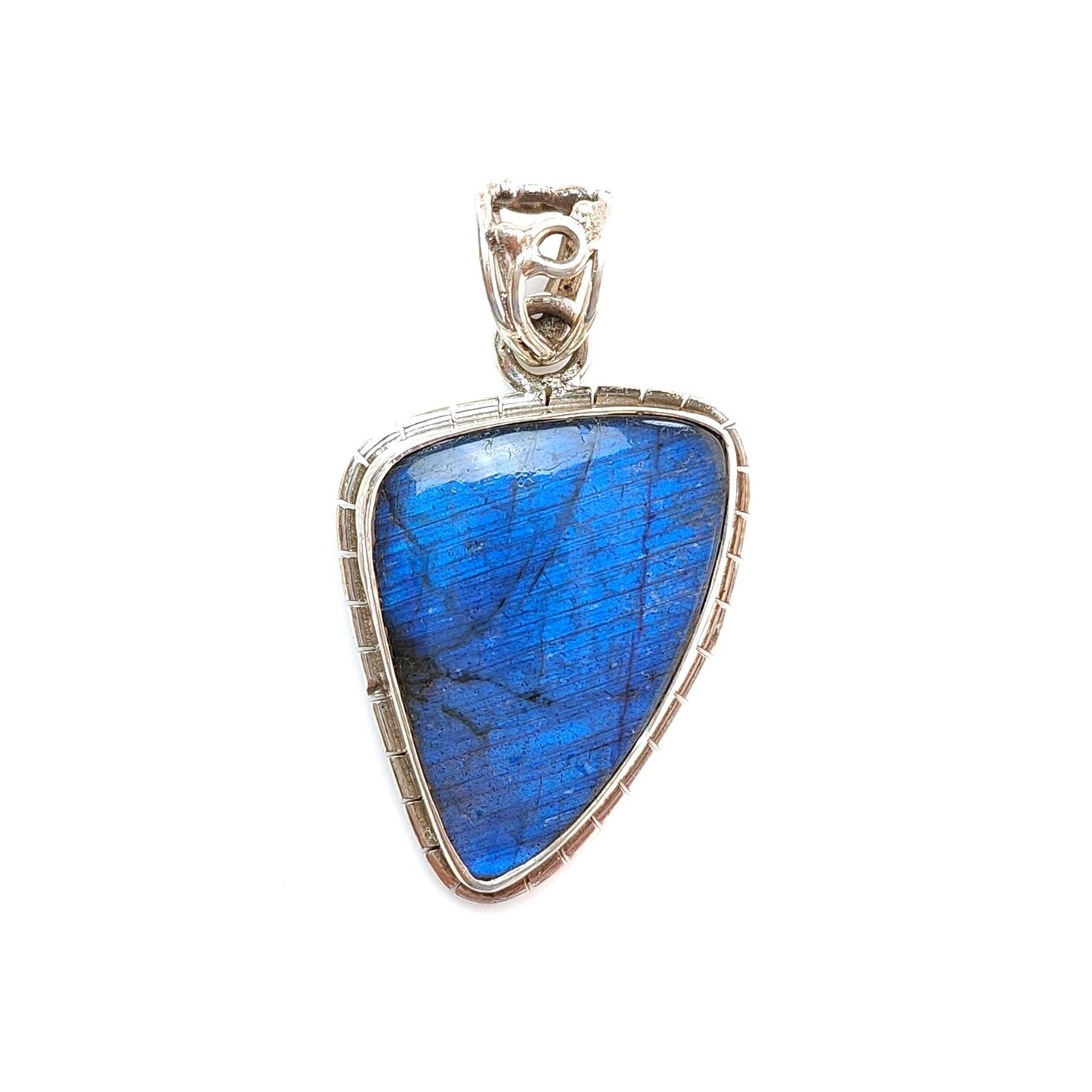 Blue Labradorite Plain Silver Pendant: 10.51gms Natural Untreated Labradorite Fancy Shape 925 Sterling Silver Bezel Set Pendant 1.75"