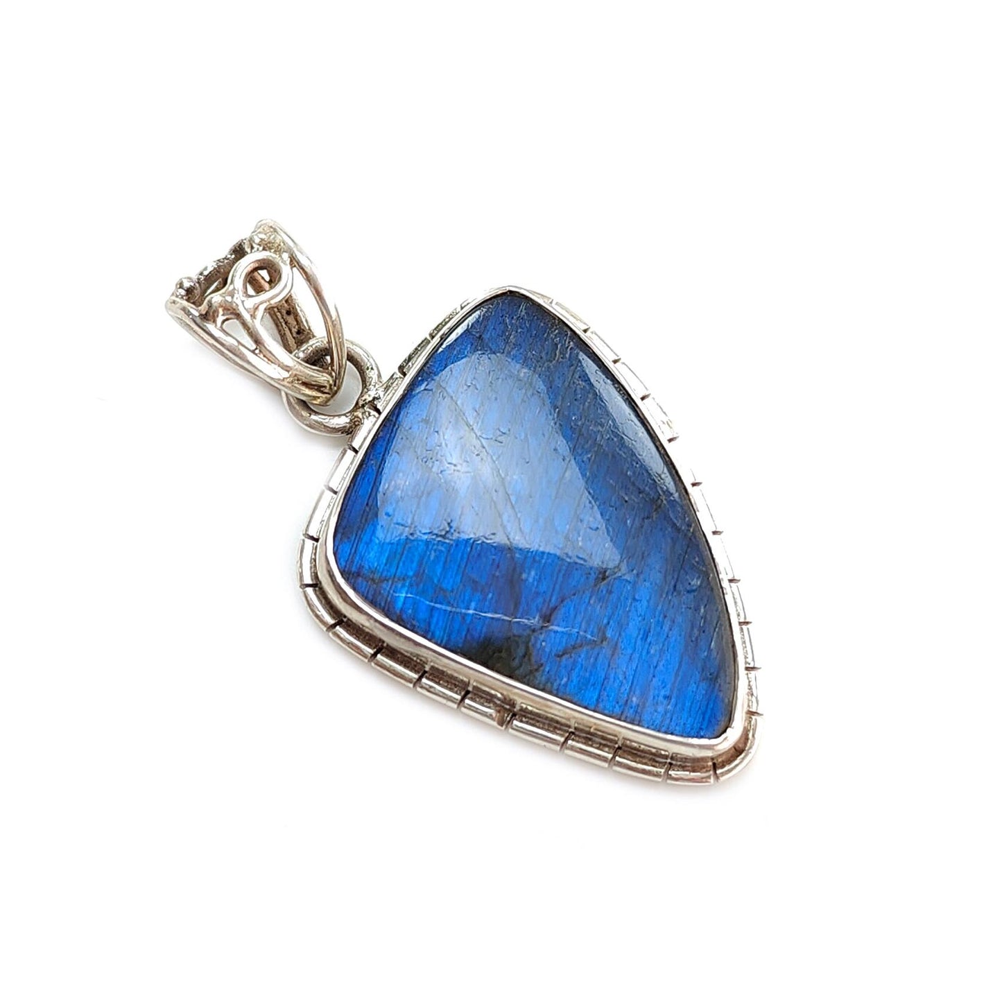 Blue Labradorite Plain Silver Pendant: 10.51gms Natural Untreated Labradorite Fancy Shape 925 Sterling Silver Bezel Set Pendant 1.75"