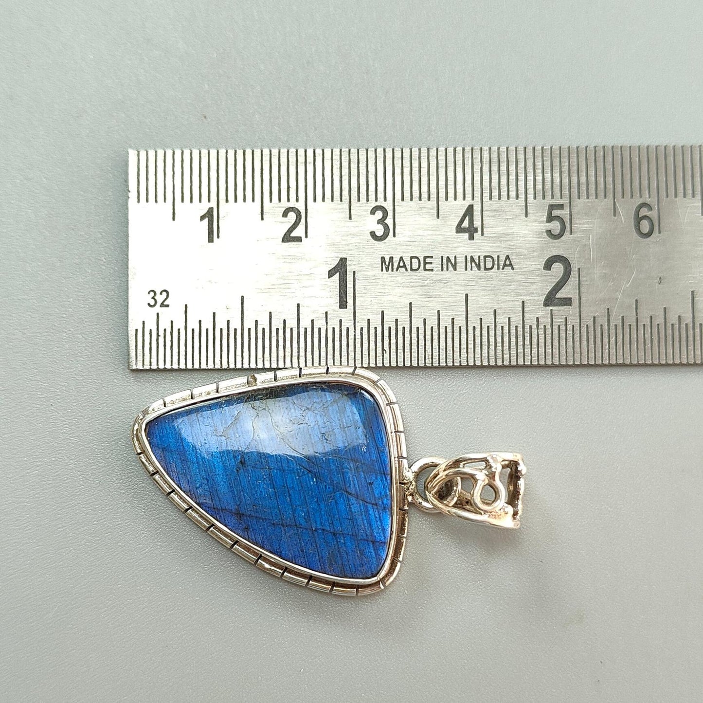 Blue Labradorite Plain Silver Pendant: 10.51gms Natural Untreated Labradorite Fancy Shape 925 Sterling Silver Bezel Set Pendant 1.75"