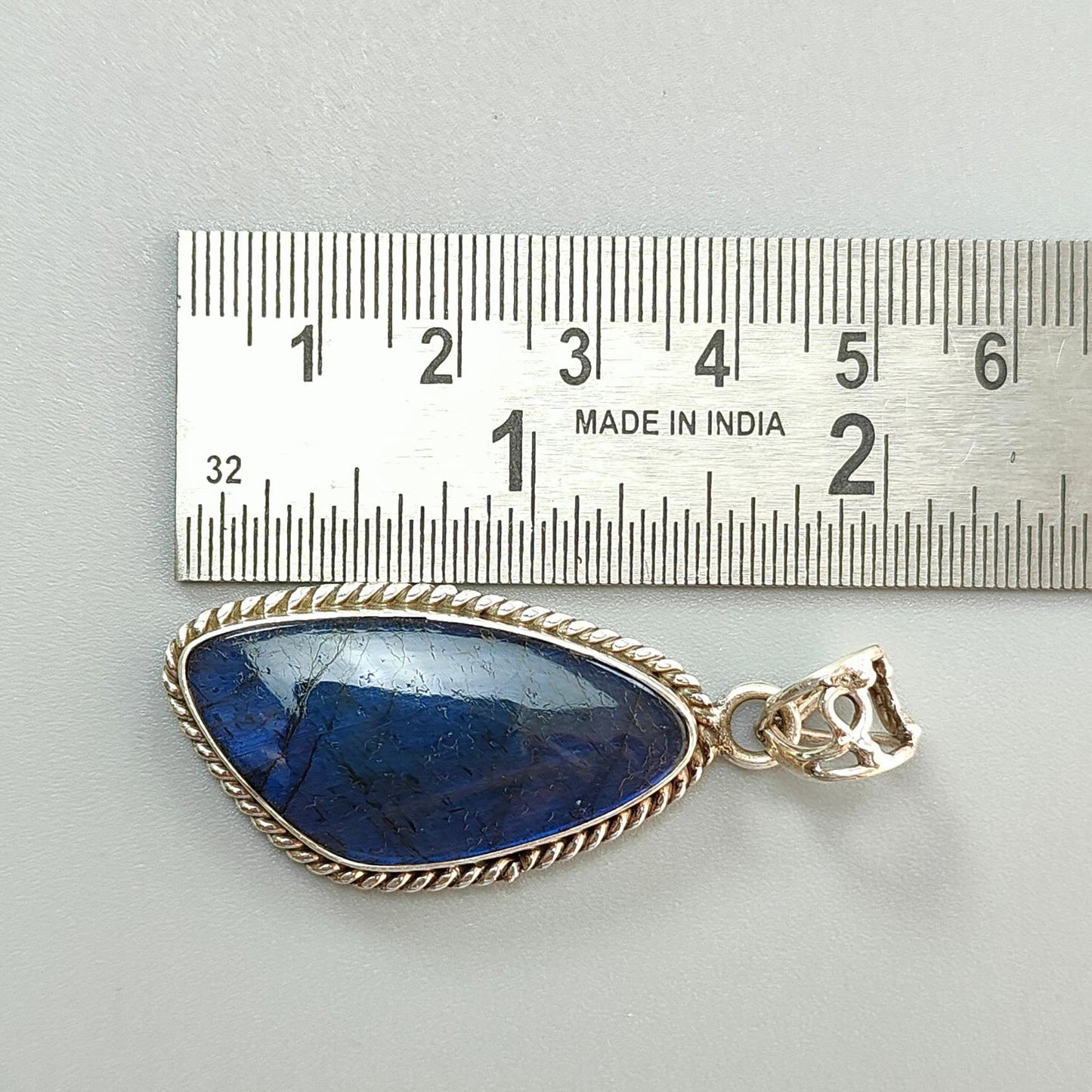 Blue Labradorite Plain Silver Pendant: 12.34gms Natural Untreated Labradorite Fancy Shape 925 Sterling Silver Bezel Set Pendant 2"