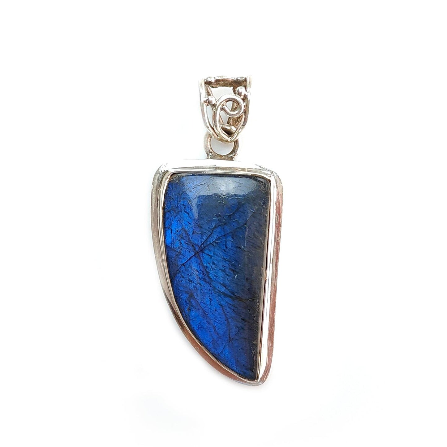 Blue Labradorite Plain Silver Pendant: 12.91gms Natural Untreated Labradorite Fancy Shape 925 Sterling Silver Bezel Set Pendant 2"