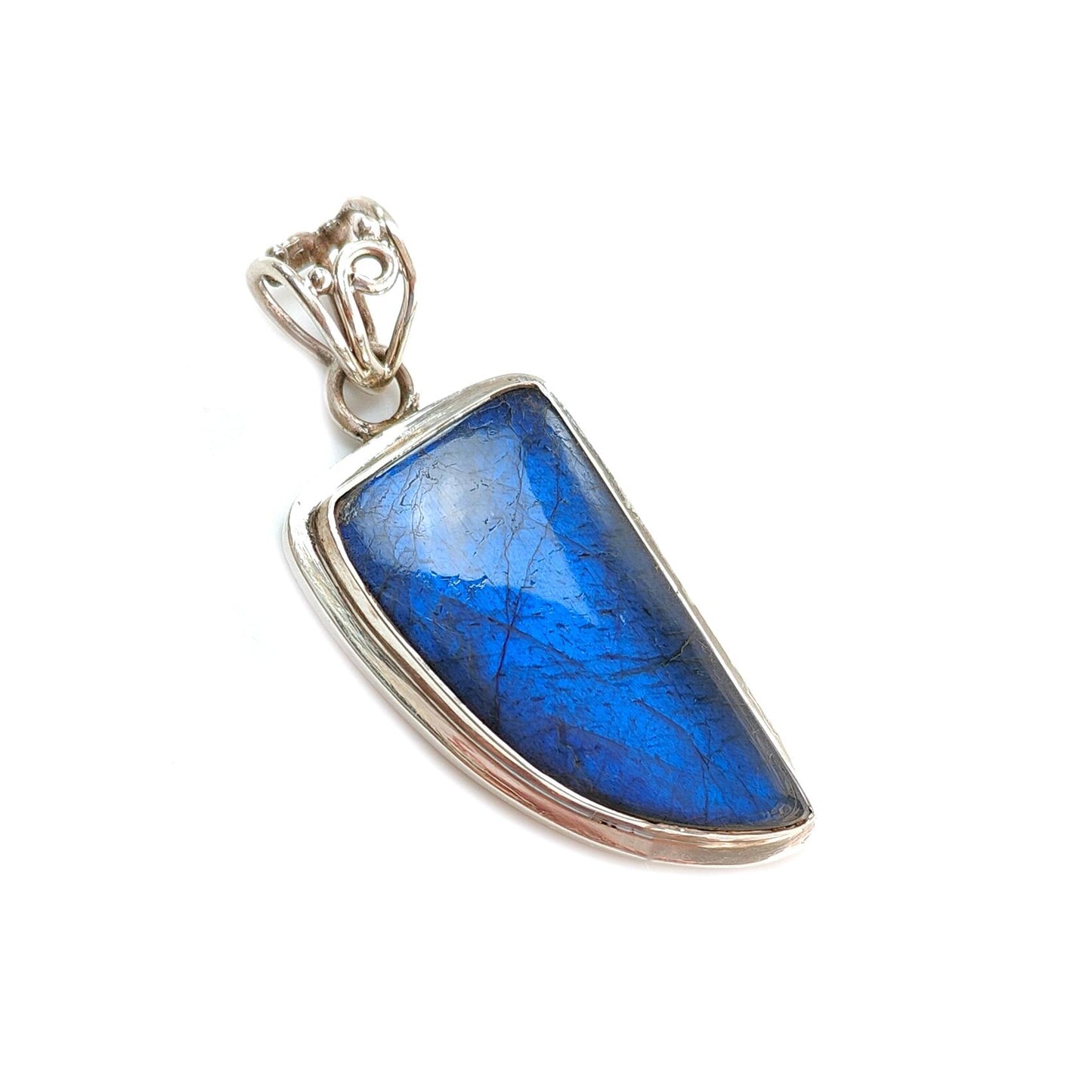 Blue Labradorite Plain Silver Pendant: 12.91gms Natural Untreated Labradorite Fancy Shape 925 Sterling Silver Bezel Set Pendant 2"