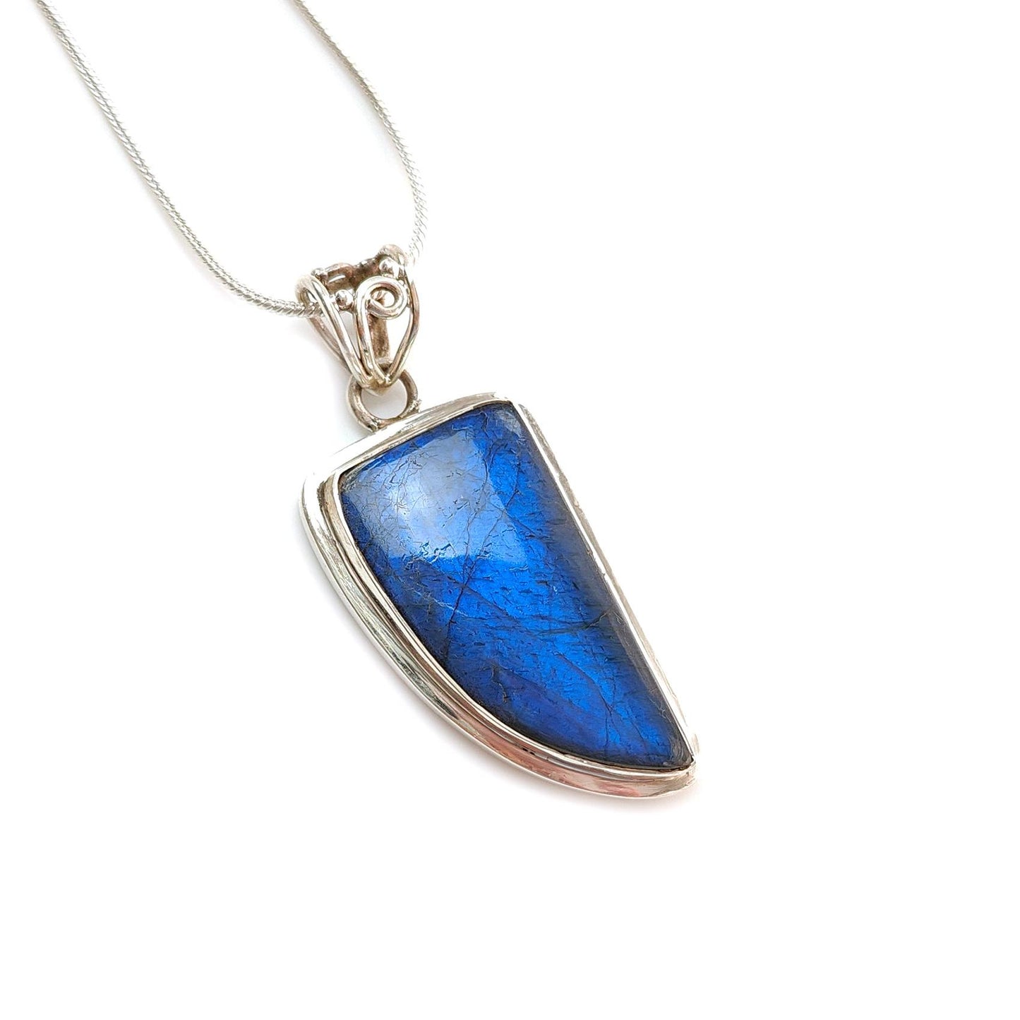Blue Labradorite Plain Silver Pendant: 12.91gms Natural Untreated Labradorite Fancy Shape 925 Sterling Silver Bezel Set Pendant 2"