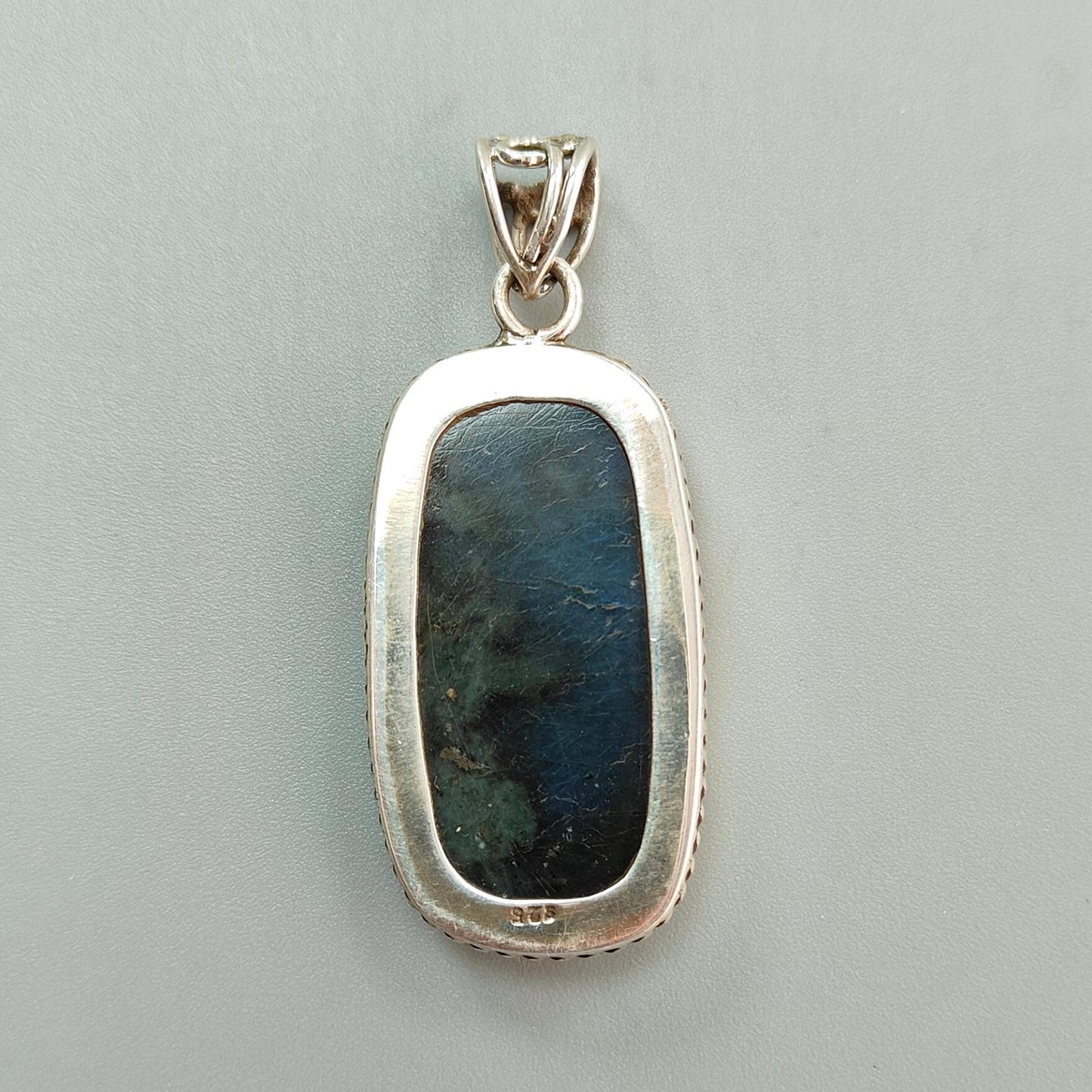 Blue Labradorite Plain Silver Pendant: 15.03gms Natural Untreated Labradorite Baguette Shape 925 Sterling Silver Bezel Set Pendant 2.10"