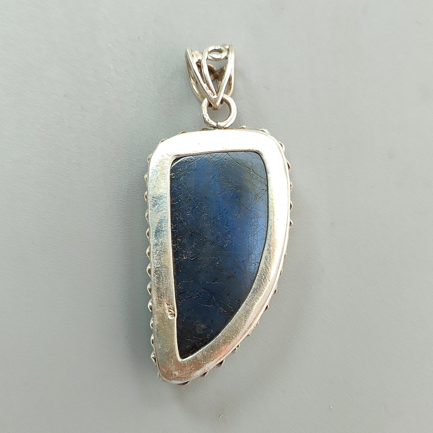 Blue Labradorite Plain Silver Pendant: 16.26gms Natural Untreated Labradorite Fancy Shape 925 Sterling Silver Bezel Set Pendant 2.30"