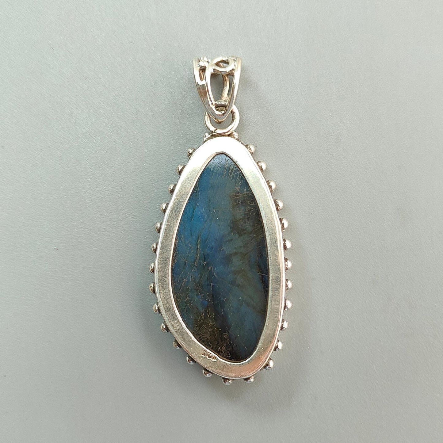 Blue Labradorite Plain Silver Pendant: 16.34gms Natural Untreated Labradorite Fancy Shape 925 Sterling Silver Bezel Set Pendant 2.30"