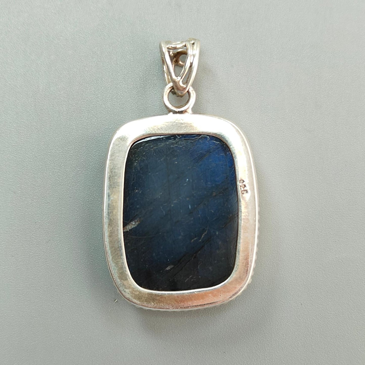 Blue Labradorite Plain Silver Pendant: 19.26gms Natural Untreated Labradorite Cushion Shape 925 Sterling Silver Bezel Set Pendant 2"