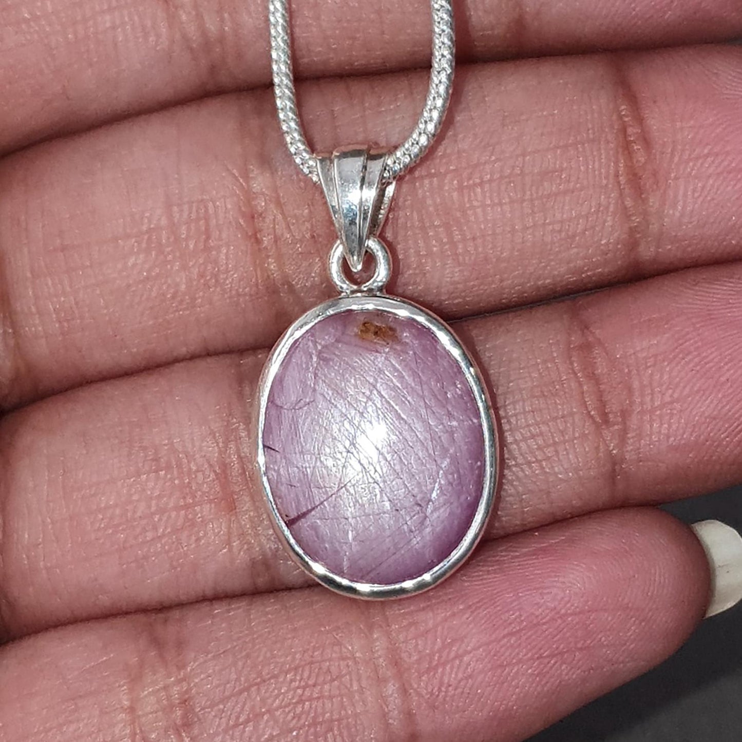 Star Ruby Silver Pendant: 3.78gms Natural Untreated Star Ruby Oval Shape Cabochon 925 Sterling Silver Bezel Set Pendant 1"