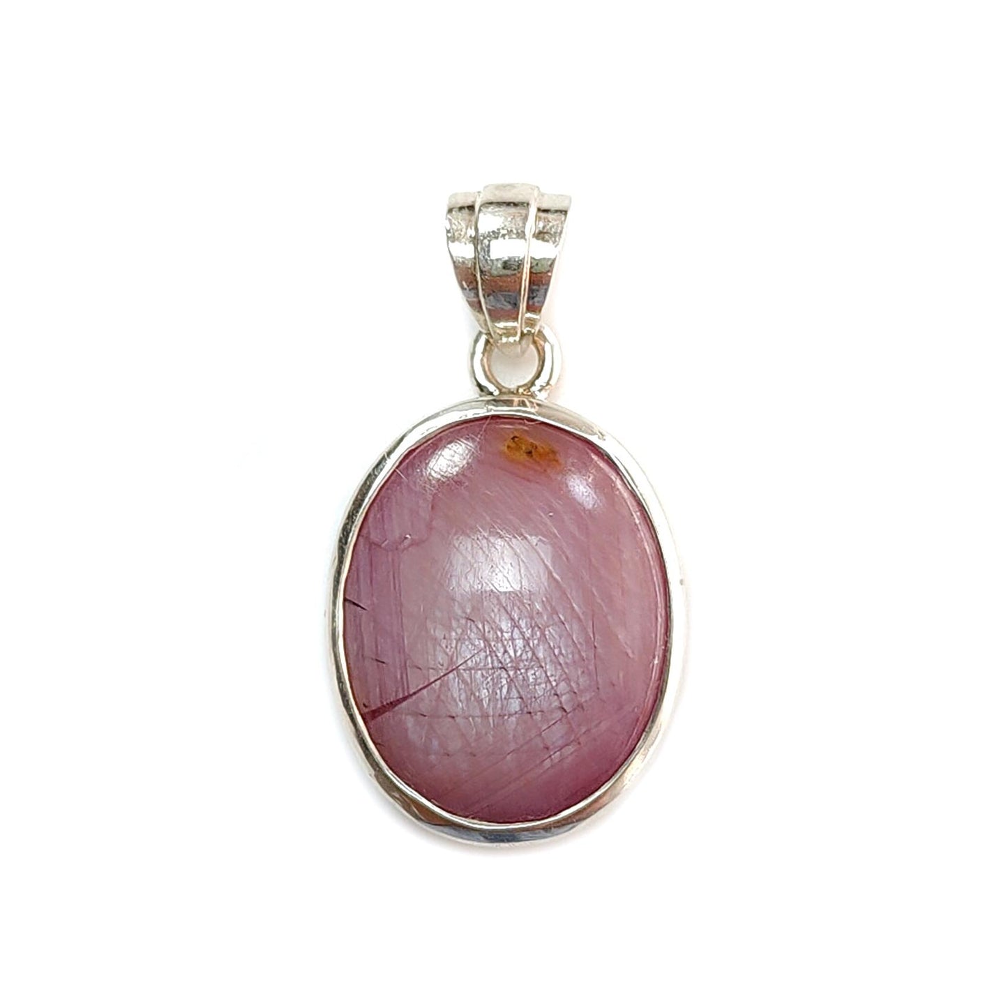 Star Ruby Silver Pendant: 3.78gms Natural Untreated Star Ruby Oval Shape Cabochon 925 Sterling Silver Bezel Set Pendant 1"