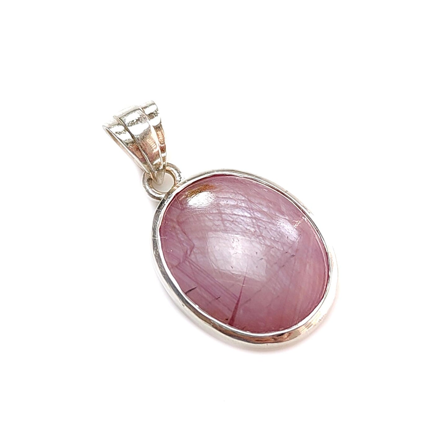 Star Ruby Silver Pendant: 3.78gms Natural Untreated Star Ruby Oval Shape Cabochon 925 Sterling Silver Bezel Set Pendant 1"