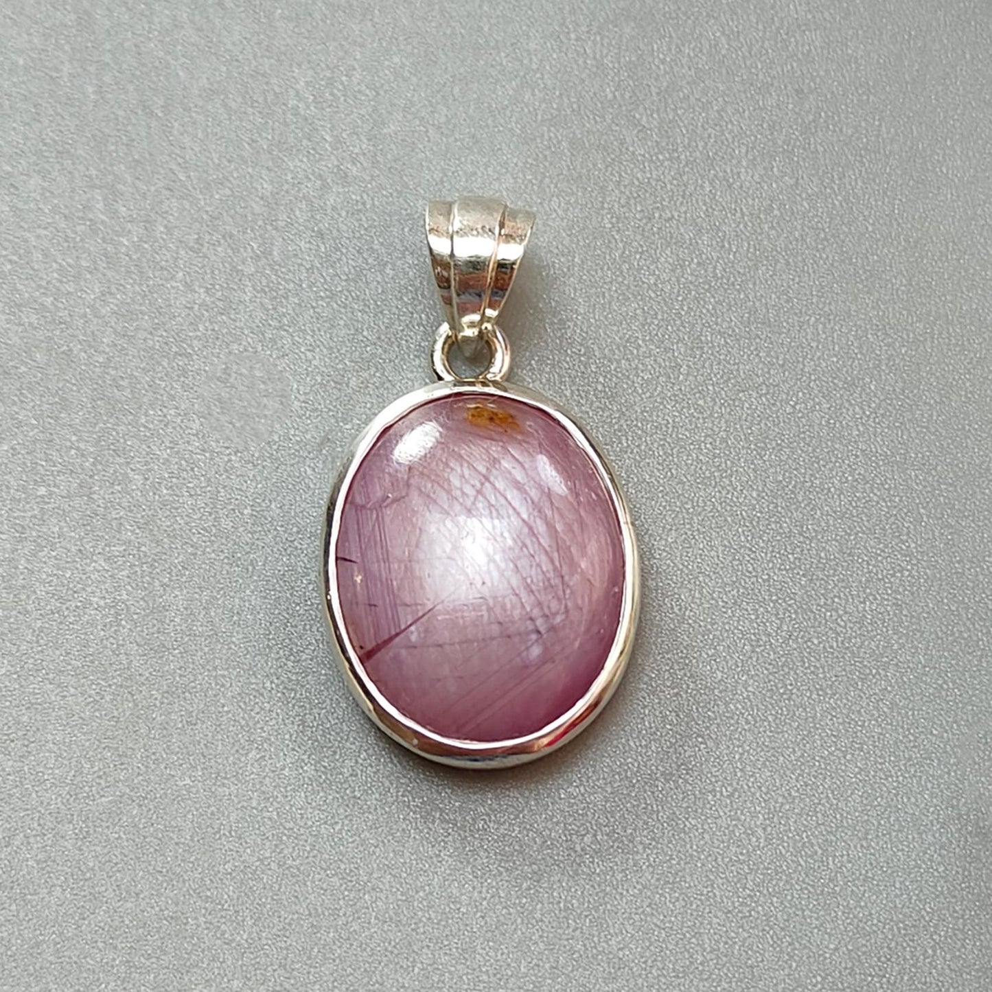 Star Ruby Silver Pendant: 3.78gms Natural Untreated Star Ruby Oval Shape Cabochon 925 Sterling Silver Bezel Set Pendant 1"