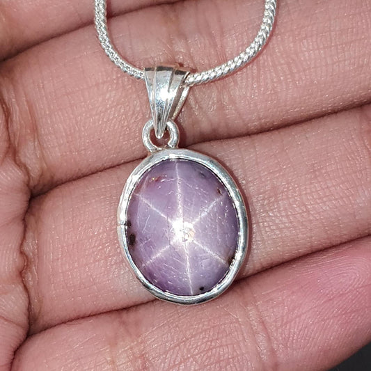 Star Ruby Silver Pendant: 3.87gms Natural Untreated Star Ruby Oval Shape Cabochon 925 Sterling Silver Bezel Set Pendant 1"