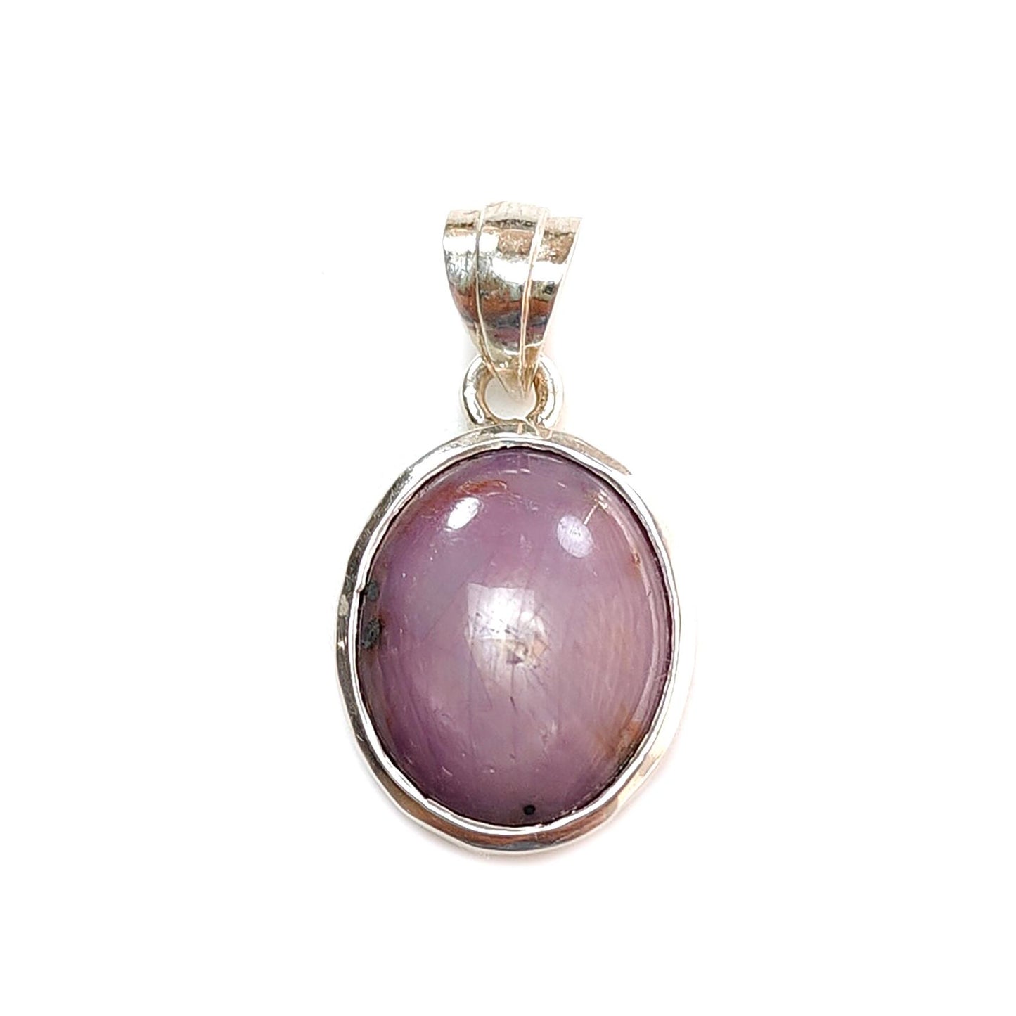 Star Ruby Silver Pendant: 3.87gms Natural Untreated Star Ruby Oval Shape Cabochon 925 Sterling Silver Bezel Set Pendant 1"