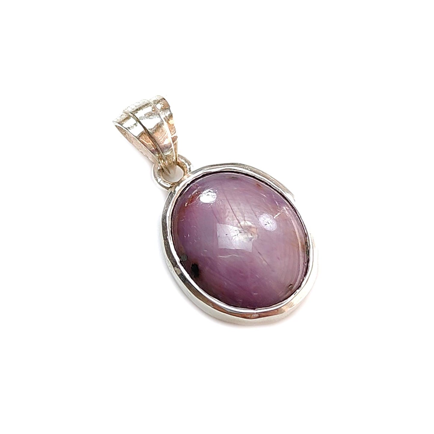 Star Ruby Silver Pendant: 3.87gms Natural Untreated Star Ruby Oval Shape Cabochon 925 Sterling Silver Bezel Set Pendant 1"